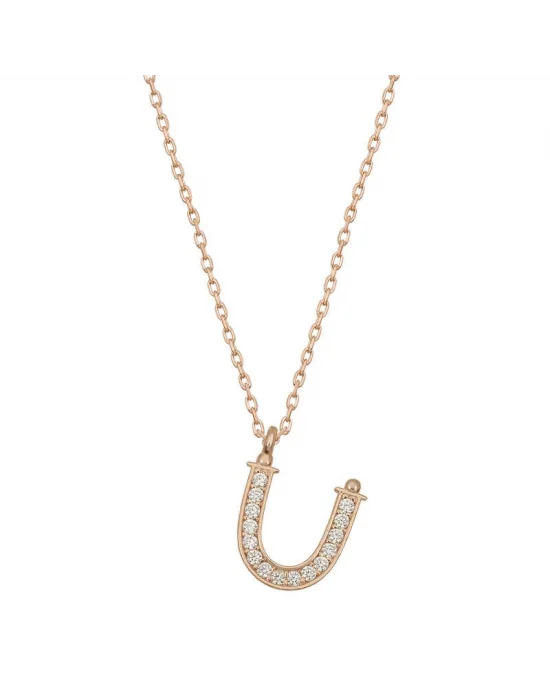 Gümüş Rose Ü Harfi Kadın Kolye