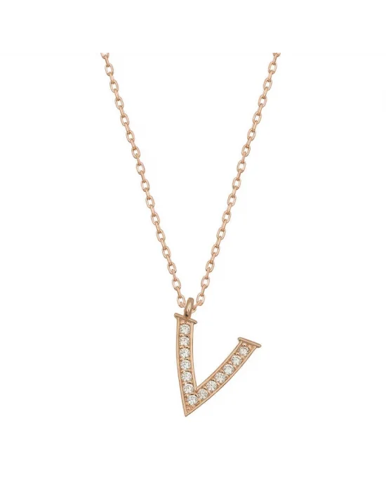 Gümüş Rose V Harfi Kadın Kolye