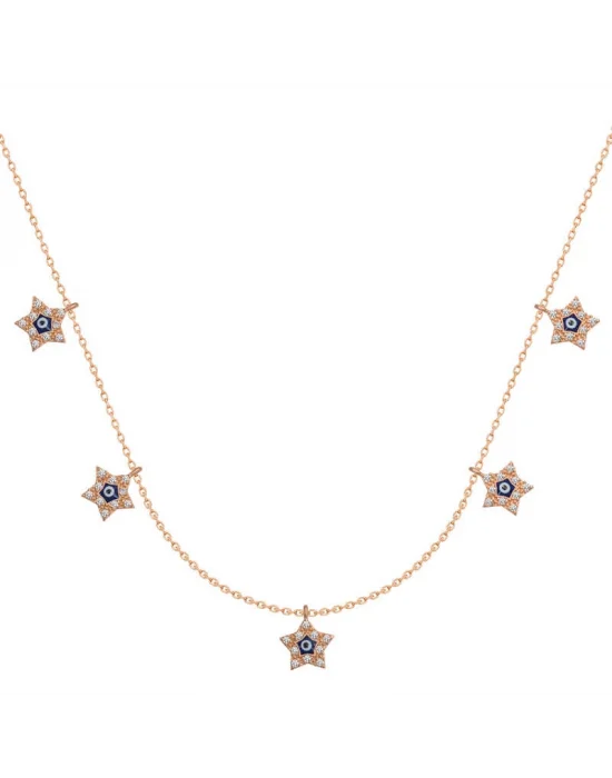 Gümüş Rose Yıldız Nazarlı Şans Kadın Kolye