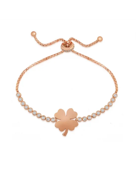 Gümüş Rose Yonca Asansör Bileklik