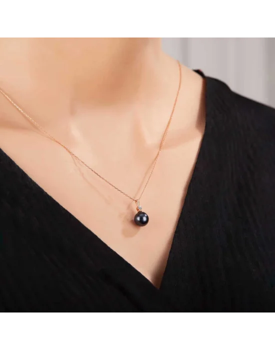 Gümüş Rose Yuvarlak İnci Kadın Kolye