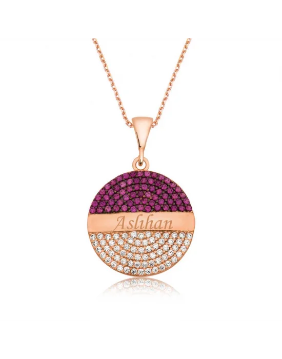 Gümüş Rose Yuvarlak İsimli Bayan Kolye