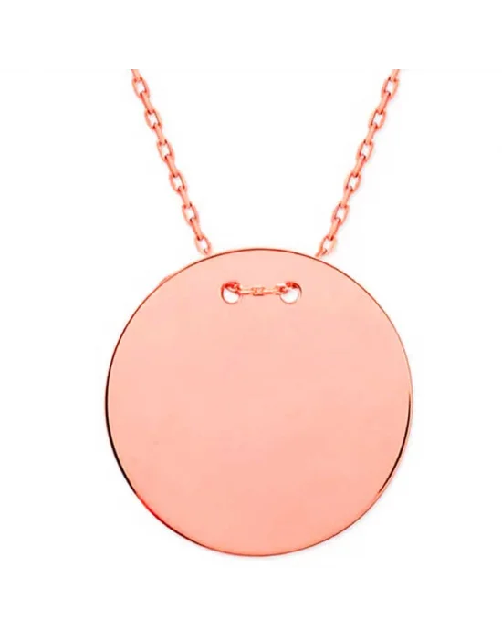 Gümüş Rose Yuvarlak Plaka Kolye