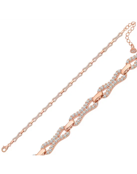 Gümüş Rose Zirkon Taşlı Kadın Bileklik