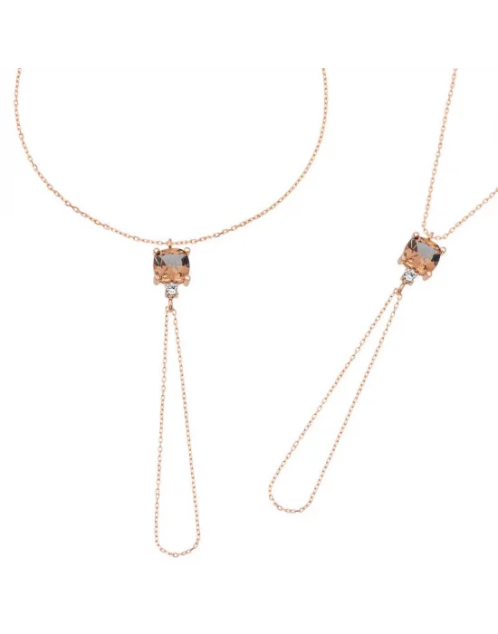 Gümüş Rose Zültanit Taşlı Kare Şahmeran