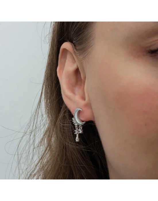 Gümüş Sallantılı Ay Yıldız Kadın Küpe