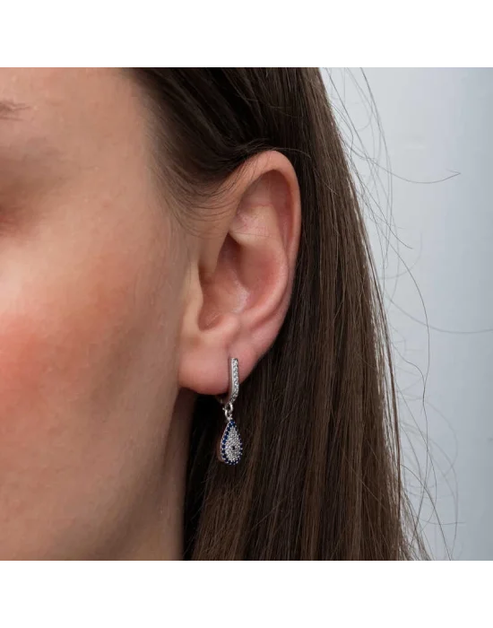 Gümüş Sallantılı Damla Nazar Kadın Küpe