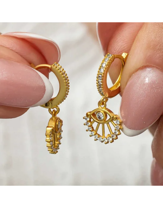 Gümüş Sallantılı Gold Göz Kadın Küpe