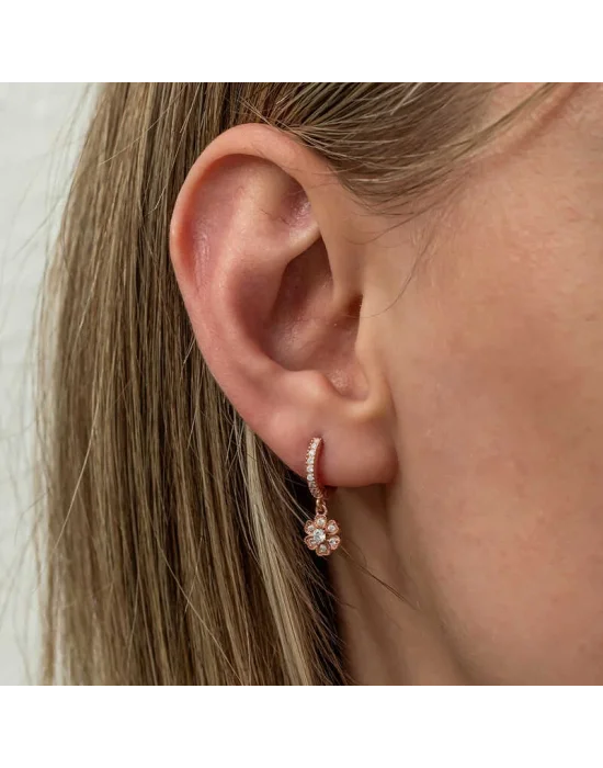 Gümüş Sallantılı Rose Minimal Çiçek Kadın Küpe