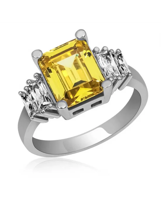 Gümüş Sarı Baget Taşlı Bayan Yüzük