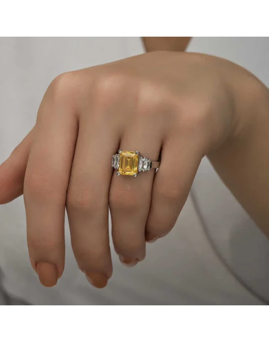 Gümüş Sarı Baget Taşlı Bayan Yüzük