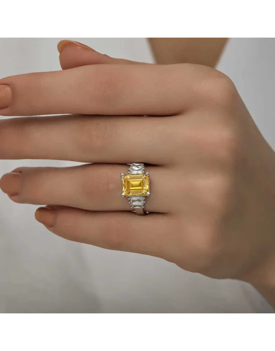 Gümüş Sarı Baget Taşlı Bayan Yüzük