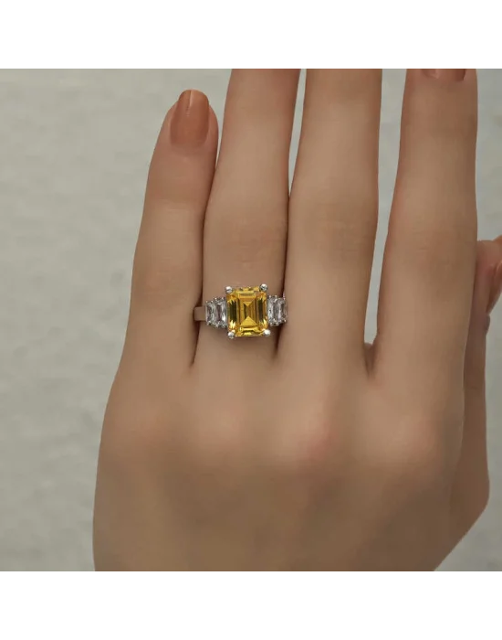 Gümüş Sarı Baget Taşlı Bayan Yüzük