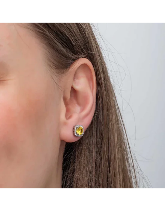 Gümüş Sarı Baget Taşlı Çivili Kadın Küpe