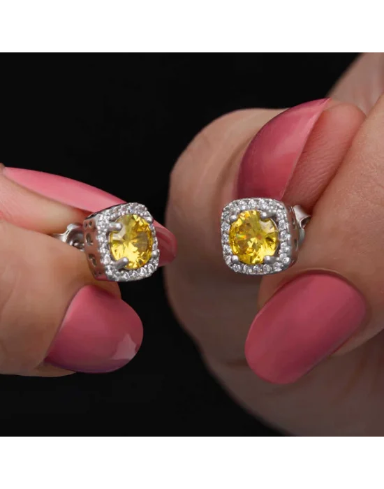 Gümüş Sarı Baget Taşlı Çivili Kadın Küpe