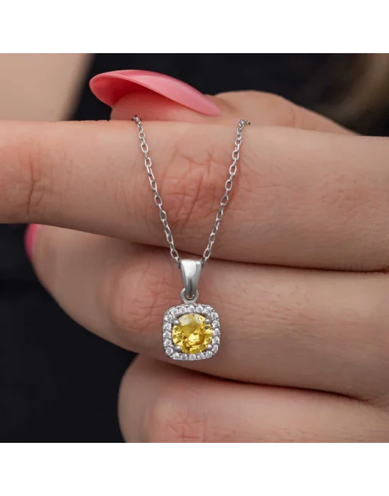 Gümüş Sarı Baget Taşlı Kadın Kolye