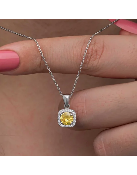 Gümüş Sarı Baget Taşlı Kadın Kolye