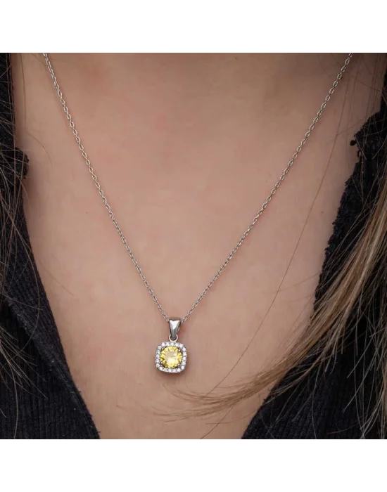 Gümüş Sarı Baget Taşlı Kadın Kolye