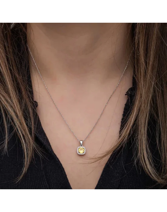 Gümüş Sarı Baget Taşlı Kadın Kolye