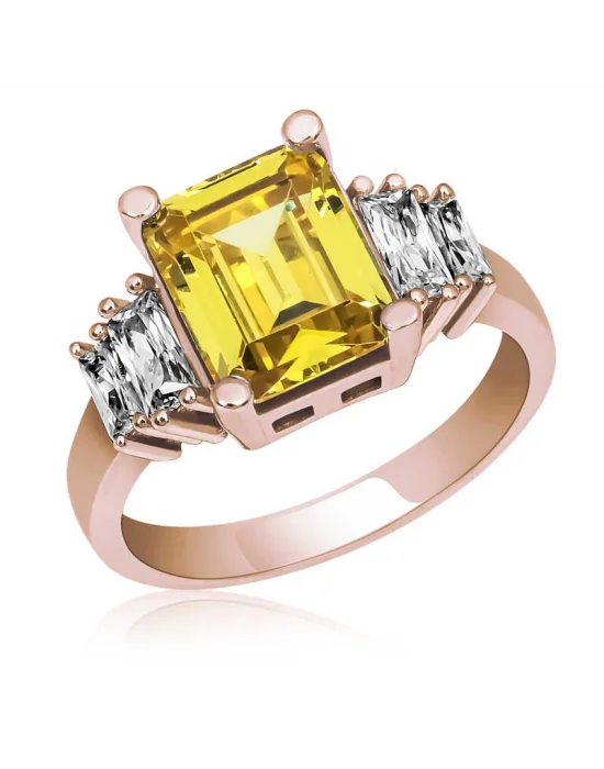 Gümüş Sarı Baget Taşlı Rose Bayan Yüzük