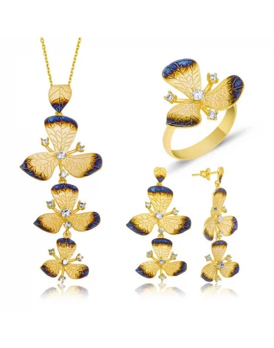 Gümüş Sarı Çiçek Bayan Set