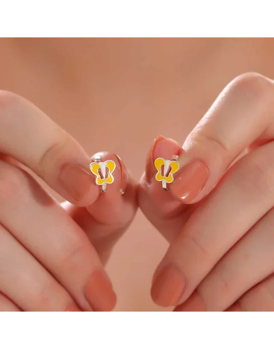 Gümüş Sarı Kelebek Çocuk Küpesi