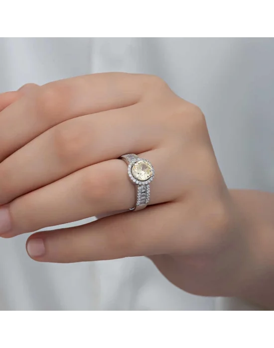 Gümüş Sarı Tek Taş Kadın Yüzük