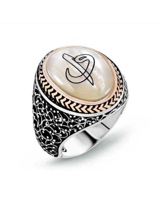 Gümüş Sedef Taşlı Eli Vav Erkek Yüzük