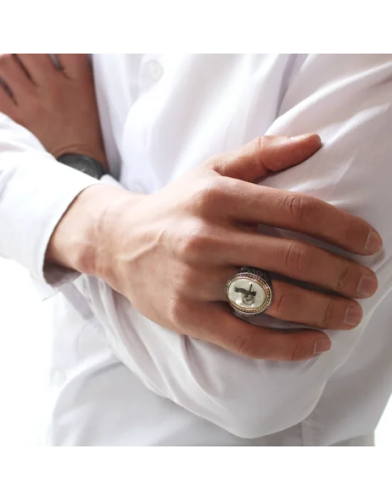 Gümüş Sedef Üzeri Tuğralı Erkek Yüzük