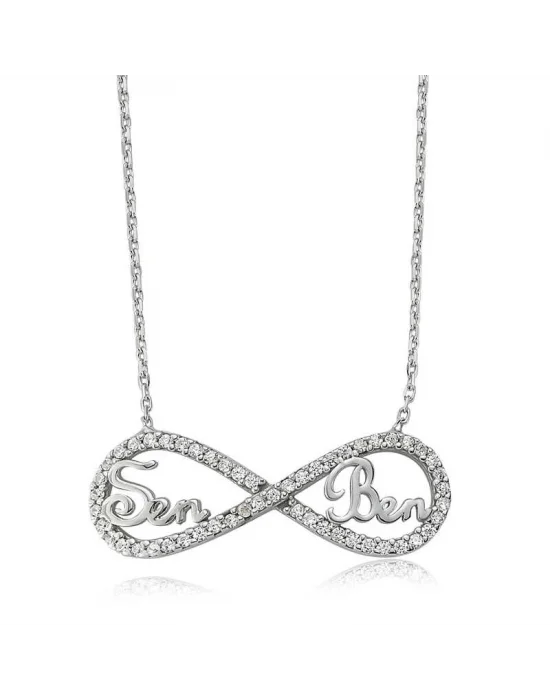 Gümüş Sen Ben Yazılı Sonsuzluk Bayan Kolye