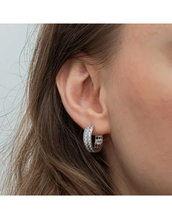 Gümüş Sıra Taşlı Halka Kadın Küpe