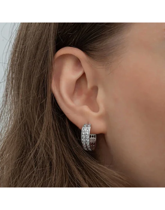 Gümüş Sıra Taşlı Halka Kadın Küpe