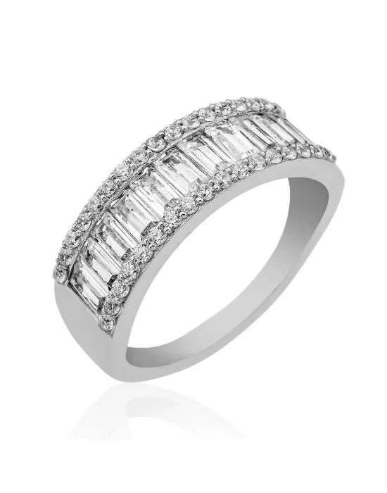 Gümüş Sıralı Baget Taşlı Bayan Yüzük