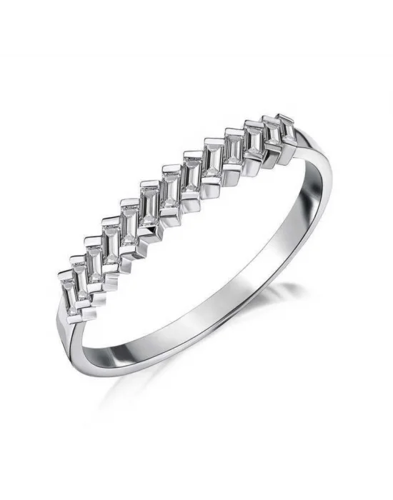 Gümüş Sıralı Baget Taşlı Bayan Yüzük