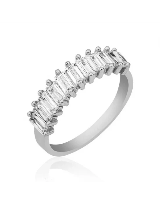 Gümüş Sıralı Baget Taşlı Bayan Yüzük