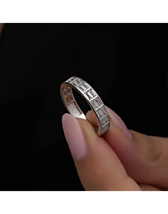 Gümüş Sıralı Baget Taşlı Kadın Yüzük