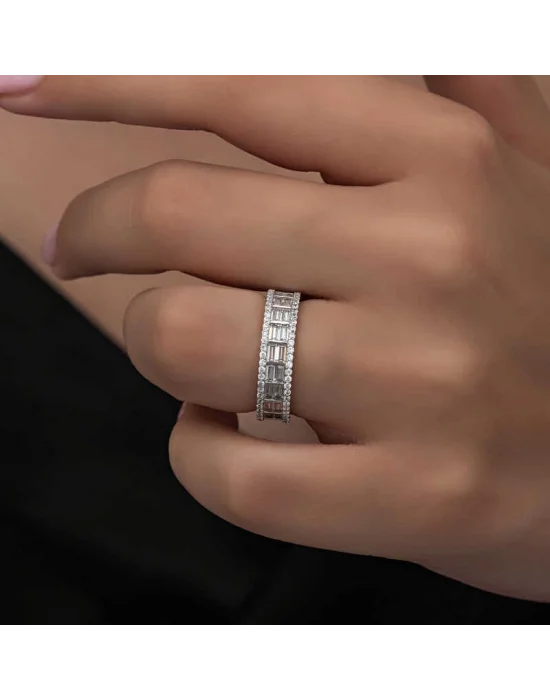 Gümüş Sıralı Baget Taşlı Kadın Yüzük