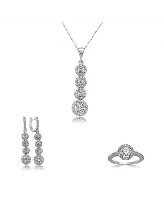 Gümüş Sıralı Dört Taş Bayan Set