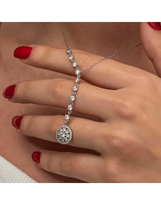 Gümüş Sıralı Zirkon Taşlı Çiçek Kadın Kolye