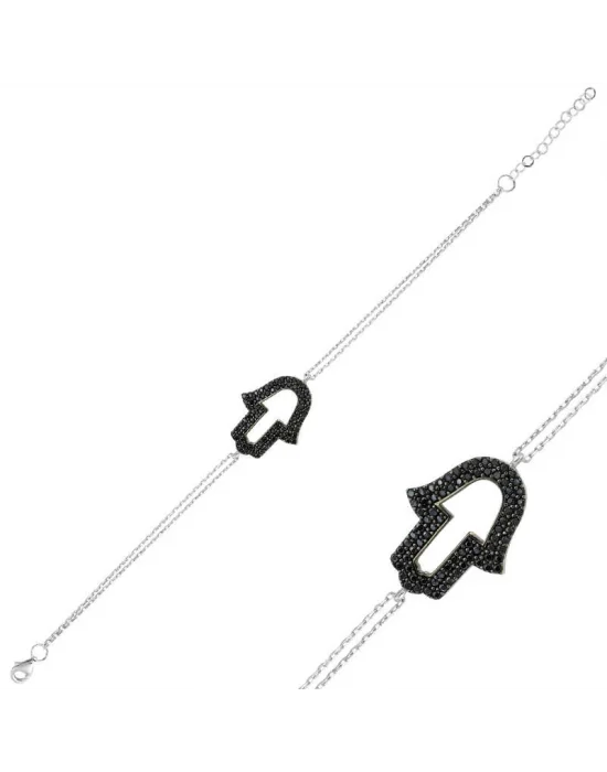 Gümüş Siyah Fatma Eli Bayan Bileklik