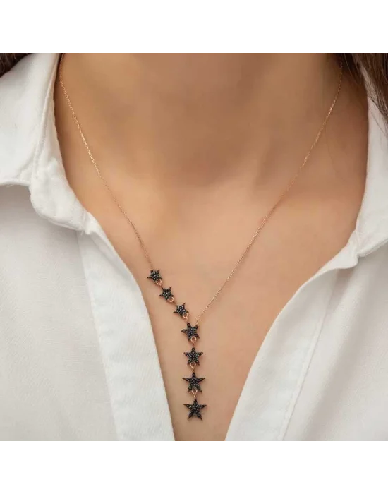 Gümüş Siyah Kayan Yıldızlar Bayan Kolye