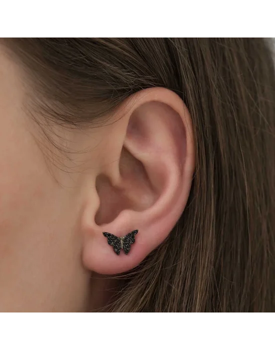 Gümüş Siyah Kelebek Küpe