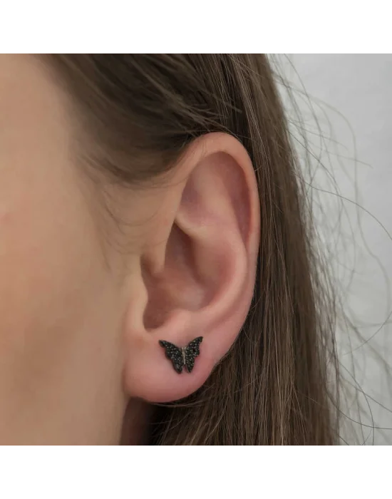 Gümüş Siyah Kelebek Küpe