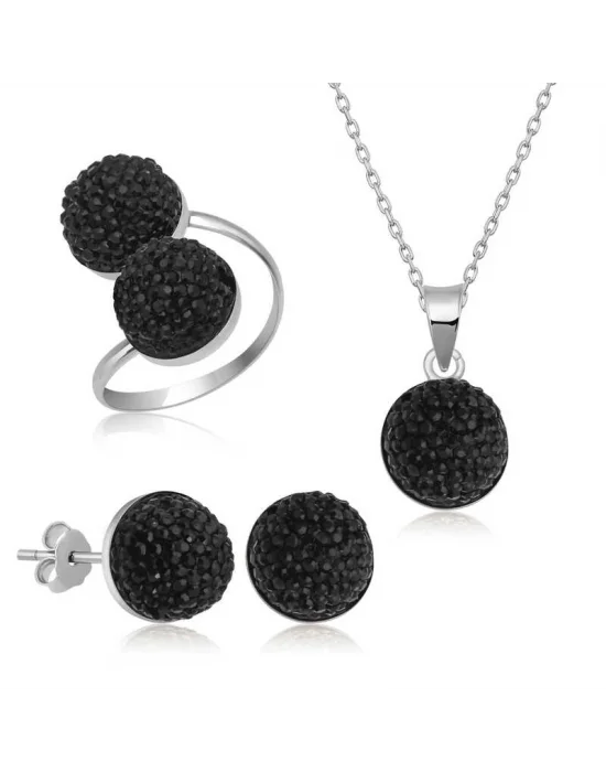 Gümüş Siyah Kristal Kadın Set