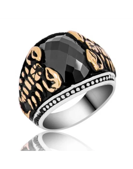 Gümüş Siyah Taşlı Akrep Erkek Yüzük