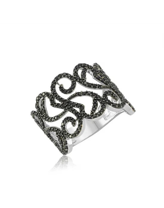 Gümüş Siyah Taşlı Bayan Yüzük