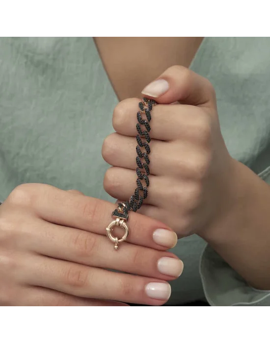 Gümüş Siyah Taşlı Gurmet Bayan Bileklik