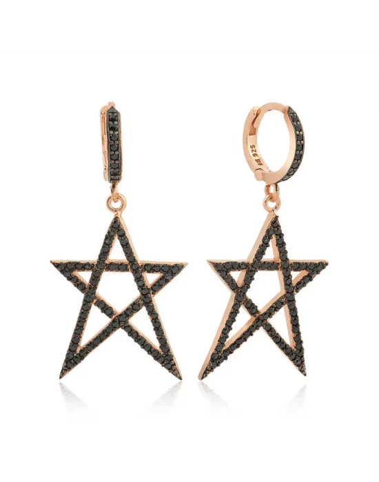 Gümüş Siyah Yıldız Bayan Küpe