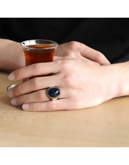 Gümüş Siyah Zirkon Taşlı Erkek Yüzük