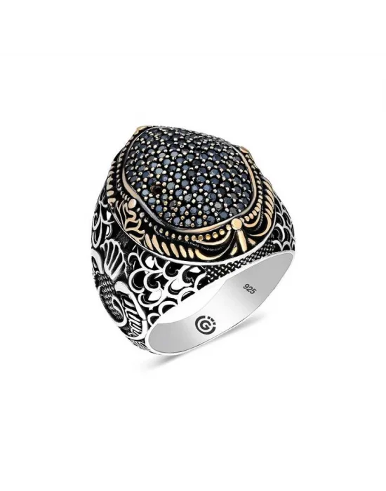 Gümüş Siyah Zirkon Taşlı Oval Erkek Yüzük
